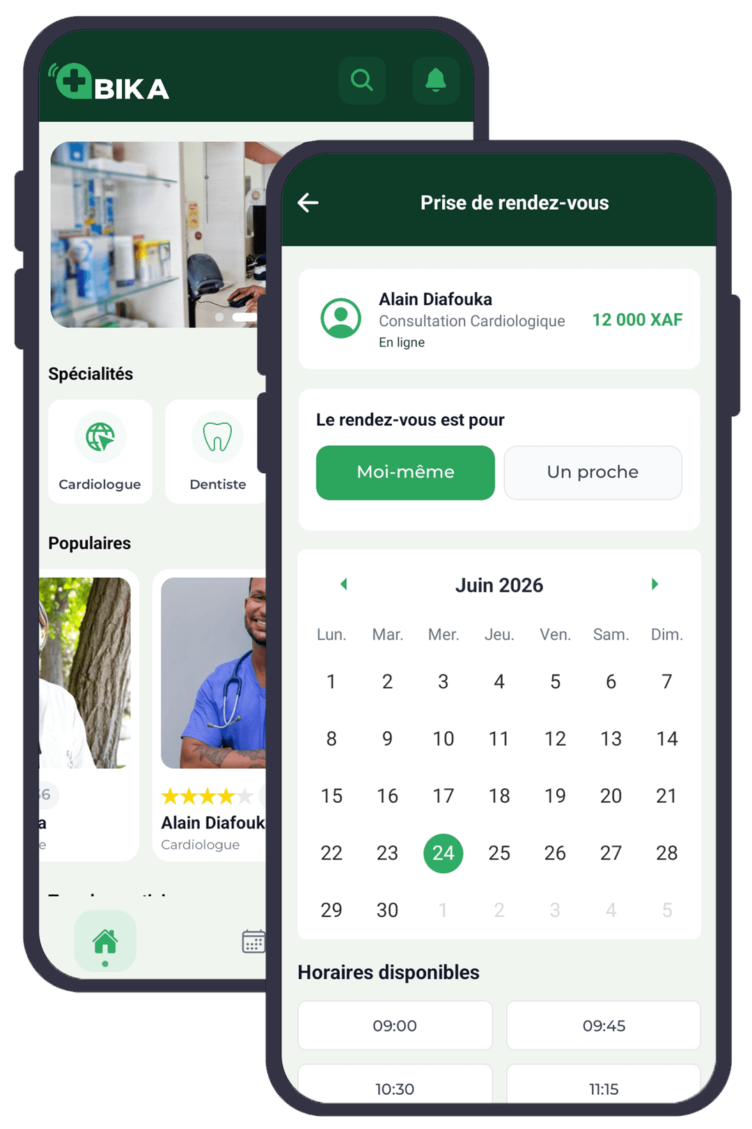 Application BIKA affichée sur deux iPhones